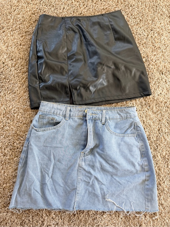 SHEIN Dresses & Skirts - Black Leather Mini Skirt & Light Blue Denim Mini Skirt Bundle